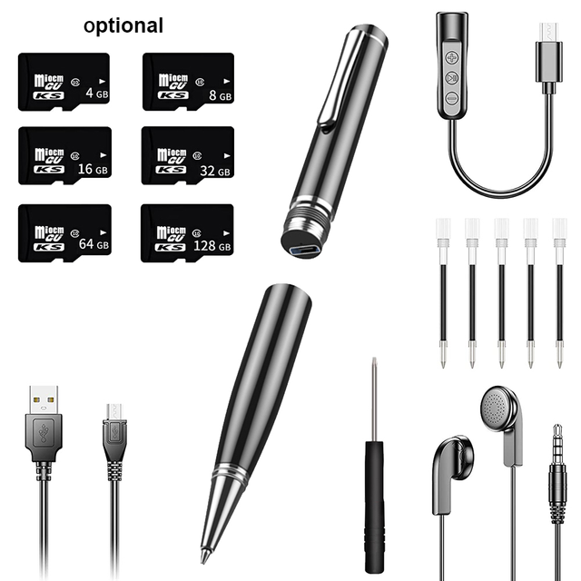 New 64GB Black  Recording Pen for Continuous Recording for 25 Hours, Synchronized Writing, Lithium Battery, USB Charging
