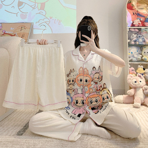 Conjuntos de ropa de dormir Pijamas de verano de tres piezas para mujer 2025 Tallas grandes Sueltos Plus Fat Suit Pijamas - Product Image 6