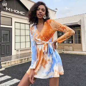 D&M 2023 Women Summer Holiday Mix Color Cut Out Tie Dye Casual Dress