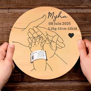 Panneau d'affichage 3D en bois pour nom de bébé et données de naissance, portable, durable, fait main, prix usine, pour annonce de naissance en milieu hospitalier - Product Image 1