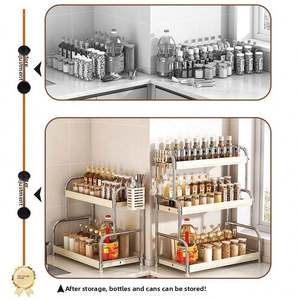 Étagère à épices double niveau en acier au carbone avec support multifonctionnel pour baguettes, pour l'organisation de la cuisine - Product Image 4