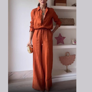 Nuevo Conjunto Casual de Pantalones y Camisa de Color Sólido con Cordones para Mujer - Product Image 3