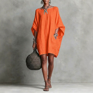 Robe ample vintage unie à manches chauve-souris pour femme, élégante et décontractée, idéale pour le quotidien, les fêtes, les voyages, le <span class=keywords><strong>camping</strong></span> et les vacances. - Product Image 4