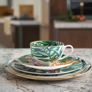 Wholesale Luxury Dinner Plates Ceramic Set Luxury Tropical Rain Forest Dinner Set Bone China <b>Dinnerware</b> Sets for Dinner - Product Image 3