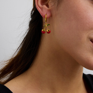 Cherry <b>Drop</b> <b>Earrings</b> Gold Plated <b>Red</b> Fruit Design For Women Gift Jewelry - Product Image 4