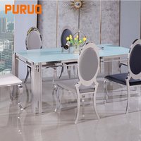 Table à manger en verre trempé transparent en acier inoxydable de luxe léger, finition dorée, 6 places, fabrication OEM en Chine