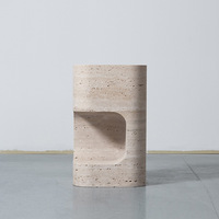 YDSTONE Table d'appoint en travertin Mobilier en marbre minimaliste moderne Table basse pour hôtel Villa Chambre moderne