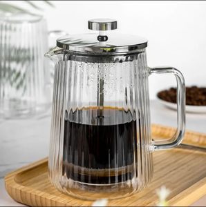 Cafetière à piston en verre transparent moderne avec infuseur et couvercle, composants en acier inoxydable résistant à la chaleur pour la cuisine - Product Image 3