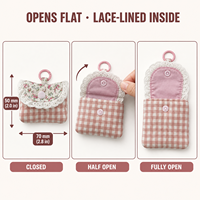Étui portable matelassé pour écouteurs avec garniture en dentelle, imprimé floral à carreaux, fermeture à bouton-pression, attache à boucle, porte-clés en polyester, étui pour écouteurs