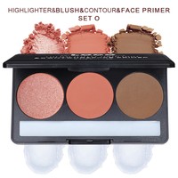 Palette de couleurs noires sans logo, 3 couleurs, poudre et blush crémeux pour le visage, illuminateur, anticernes, base de maquillage transparente pour le visage