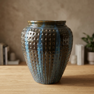 Modern Glazed <b>Ceramic</b> <b>Vase</b> Blue Brown Irregular Pattern Tall Desktop Indoor Flower Pot Planter Daiphonglan CERA-198 - Product Image 3