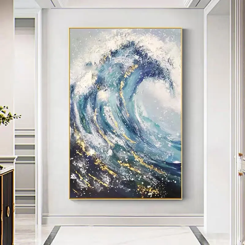 Oceaangolf Dikke Kunst Eenvoudige Kunstenaar 100% Handgeschilderde Hoogwaardige Huisdecoratie Goud Modern Abstract Olieverfschilderij