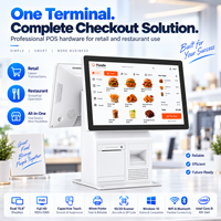 Terminal de point de vente à double écran de 15,6 pouces avec écran tactile capacitif, imprimante 80 mm, lecteur de codes-barres, Windows 10 pour supermarché, magasin de détail