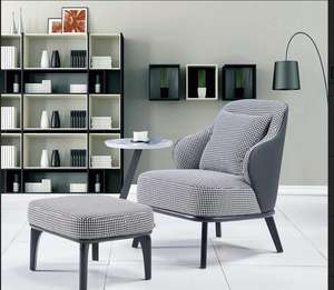 <span class=keywords><strong>Fauteuil</strong></span> moderne de loisirs en cuir et <span class=keywords><strong>tissu</strong></span> avec pieds et repose-pieds en acier inoxydable - Product Image 2