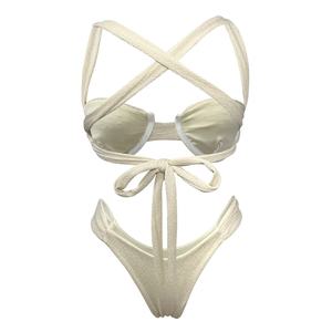 도매 사용자 정의 해변 섹시한 소녀 크로스 타이 업 비키니 비치웨어 제조 수영복 - Product Image 4