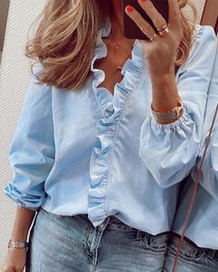 Vendita calda top da donna e camicette <span class=keywords><strong>eleganti</strong></span> T-Shirt bianca a manica lunga da donna tinta unita Chemise Femme Blusa Streetwear Feminina - Product Image 3