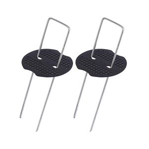 U Shaped Ground Stakes 15cm Galvanized Metal Garden Lawn Fixing Pegs Black Plastic Base For Weed Control Fabric - Product Image 2