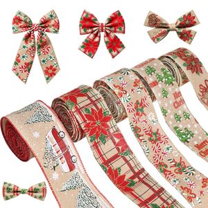 LINGKAI Poinsettia Truck Candy Cane Print Burlap <b>Wired</b> Christmas <b>Ribbon</b> <b>Ribbon</b> for Bow Wreath Gift Wrap Supplier - Product Image 1