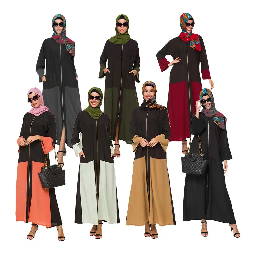 Özelleştirilmiş şifon Polyester kadın İslam bayanlar Dubai uzun halat müslüman giyim tek parça elbise
