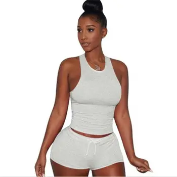 Summer Hot Sale Women Sexy Solid Color Outfits Sleeveless Tank Top And Shorts Two Piece Sport Suit