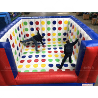 Raksasa 3D dewasa dan tim anak-anak bermain Twister permainan pesta interaktif aktivitas menyenangkan Inflatable Twister di dinding dengan papan untuk dijual