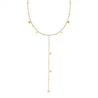 Zarte Y-förmige Halskette mit verstreuten polierten Goldperlen, modische Edelstahlkette.