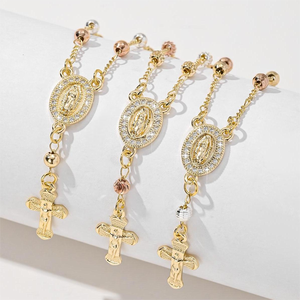 Braccialetti Religiosi della Vergine di Guadalupe, Gioielli con Perline di Zircone Colorate, Bracciale <span class=keywords><strong>Rosario</strong></span> per Donne - Product Image 3