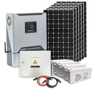 完全なセット5KWオフグリッド太陽光発電システム太陽光発電システム5000wハウスハイブリッドソーラーシステム、リチウム電池バックアップ付き