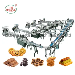 High capacity speed stainless steel full automatic biscuit cookies sandwich cream filling making packing machine production line
