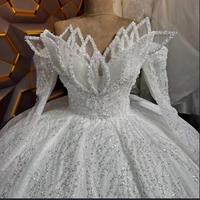 Nouvelle Robe de Mariée Princesse Africaine 2024, Manches Longues, Col en V, Épaules Dénudées, Appliques 3D, Perles, Dentelle et Volants