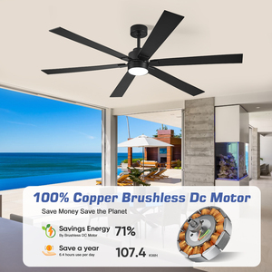 Quạt trần đèn hiện đại kiểu dáng Pop, màu đen/niken, 6 cánh gỗ ép, 66 inch, điều khiển từ xa, cung cấp từ nhà máy - Product Image 3