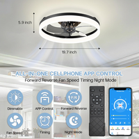 Ventilateur de plafond intelligent moderne de 19,7 pouces avec 6 vitesses de vent, éclairage LED décoratif et douille LED 360 lumineuse intégrée avec ventilateur