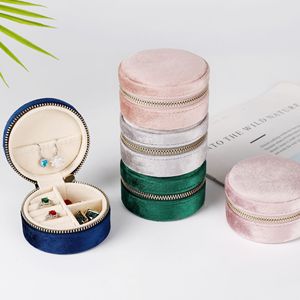 FORTE Fashion Round Velvet Jewelry <b>Box</b> Ring Pendant <b>Earrings</b> <b>Box</b> European Style Zipper Bag Jewelry <b>Box</b> - Product Image 3