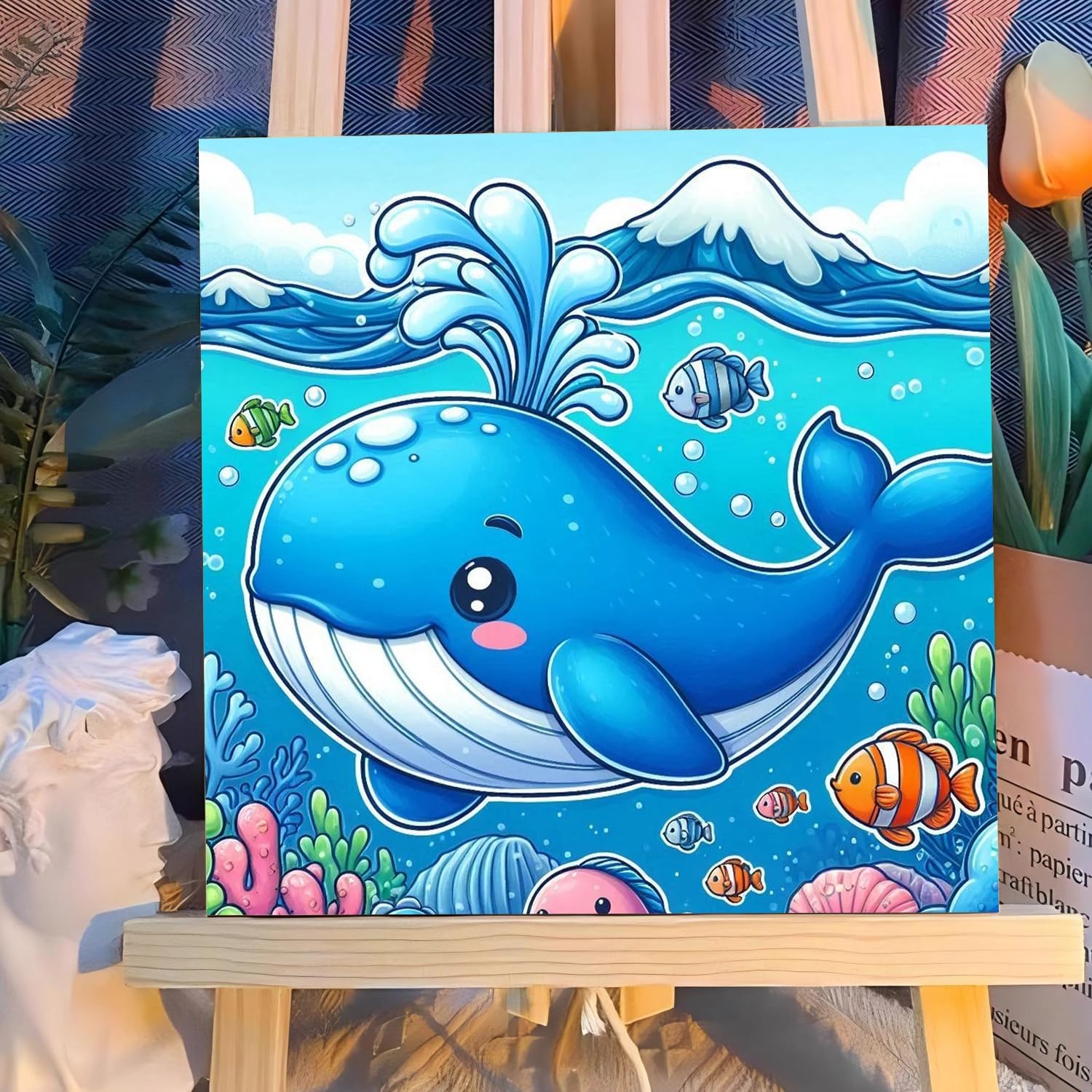 空間を彩る、美しいイルカの油絵アート作品
