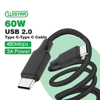 Cable USB Tipo C de 1m y 60W de WISTAR, Precio de Fábrica Económico, Cable de Datos USB 2.0 Tipo C de Carga Rápida para Teléfonos Inteligentes/Tabletas