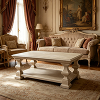 Table Basse en Bois Massif d'Orme et Pin Recyclé Style Antique Français avec Étagère de Rangement pour Salon - Meuble de Maison - Vente Chaude