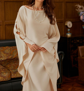 2026 New Luxury Satin Abaya Muslim Dress with <strong>Gold</strong> Button Batwing Sleeve Dubai <strong>Kaftan</strong> for Women Elegant Modest Islamic Clothing - Product Image 1