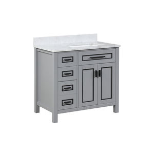 Meuble-lavabo moderne haut de gamme autoportant de 36 pouces avec vasque en céramique et caractéristiques résistantes à l'eau - Product Image 2