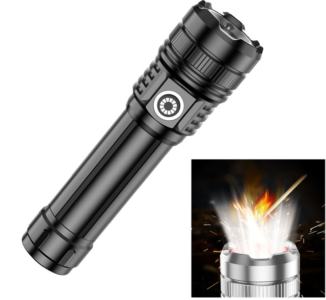 Powerful White Laser Flashlight with Burning Fire Starter Function P80 LED Torch Long Distance Beam Outdoor Survival Light