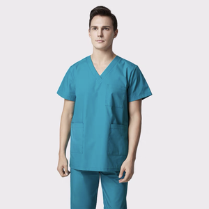 Fabricante al por mayor de uniformes de hospital de Enfermería Médica Scrubs Set de manga corta con cuello en V Tops + Pantalones - Product Image 1