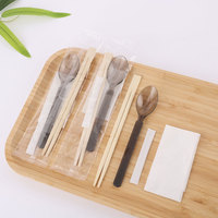 Ensemble de couverts jetables en bambou pour hôtel, écologiques, biodégradables et recyclables, cuillère et baguettes enveloppées de papier pour les fêtes