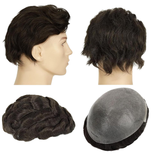 Topunique # Tupé Masculino de Encaje Marrón <span class=keywords><strong>Oscuro</strong></span>, 0.03mm Ultrafino, 130% <span class=keywords><strong>Cabello</strong></span> Brasileño Remy con Ondas Corporales, 24mm 70g-100g 8x10 - Product Image 1