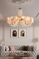 Lustre de salon en verre rose de Murano français, style luxe vintage, romantique et chaleureux, lampe de chambre principale avec perles