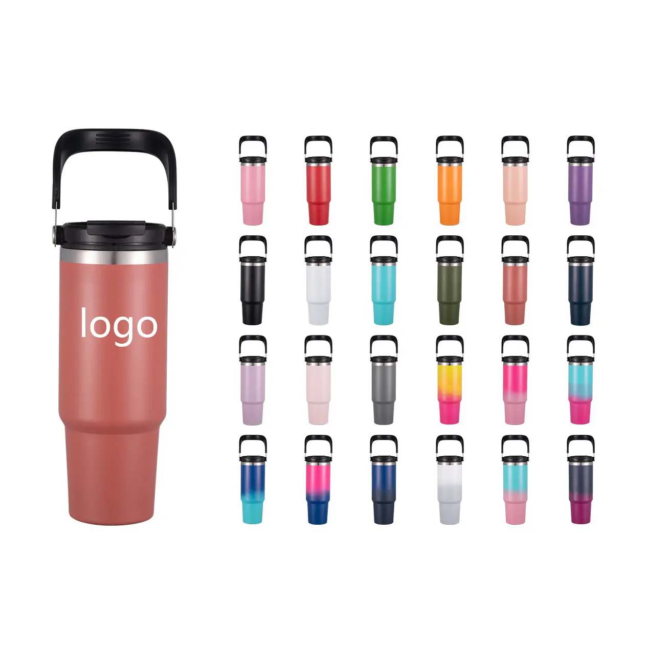 Hot sale outdoor 30oz 40oz sublimation double walled screw cap folded straw travel mugs with handle