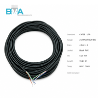 Black RoHS CAT5E 24AWG 4Pair UTP Cable, Both Ends Stripped Bare Wire 15.24M Custom Wiring Harness for Network Equipment