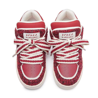 Baskets Chunky Personnalisées pour Hommes à Lacets, Chaussures Décontractées à Plateforme, Doublure en Maille Rouge Respirante et Antidérapante
