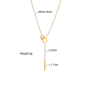 Geometric Square Long Tassel Chain Necklace Gold Zinc Alloy Minimalist Design Fashion Jewelry - Product Image 4
