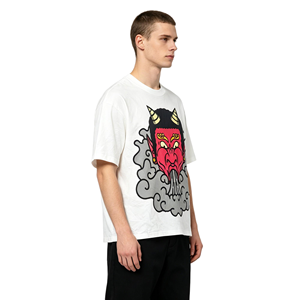 T-shirt graphique décontracté avec logo personnalisé, motif masque de démon japonais <span class=keywords><strong>Yokai</strong></span>, 100% coton, coupe ample unisexe, style streetwear Harajuku, coupe carrée - Product Image 4