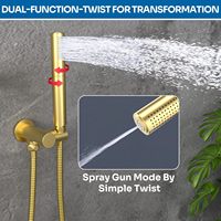 Système de douche double tête Homedec avec 4 jets latéraux, pommeau de douche pluie 4 voies, mitigeur 1 poignée et douchette à main, en laiton et acier inoxydable, finition or brossé