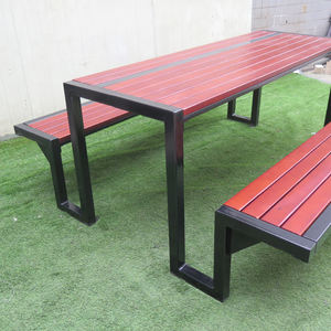 Mesa y Banco Apilables para Patio de Campus, <span class=keywords><strong>Cafetería</strong></span> o <span class=keywords><strong>Picnic</strong></span> al Aire Libre, Juego de Mesa y Banco de Comedor de Madera de Teca Sólida - Product Image 4